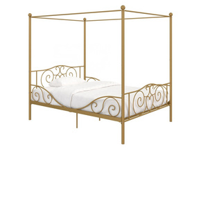 luxury adult metal princess canopy bed gold colour iron bed frame with four poster