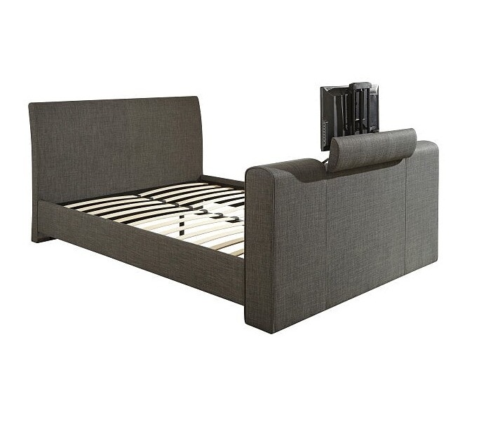 Stunning Fabric TV Bed With Pneumatic Mechanism 4FT6 5FT Light or Dark Grey Luxury TV Bed in Fabric