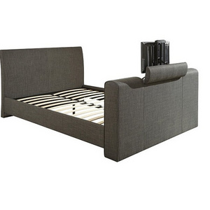 Stunning Fabric TV Bed With Pneumatic Mechanism 4FT6 5FT Light or Dark Grey Luxury TV Bed in Fabric