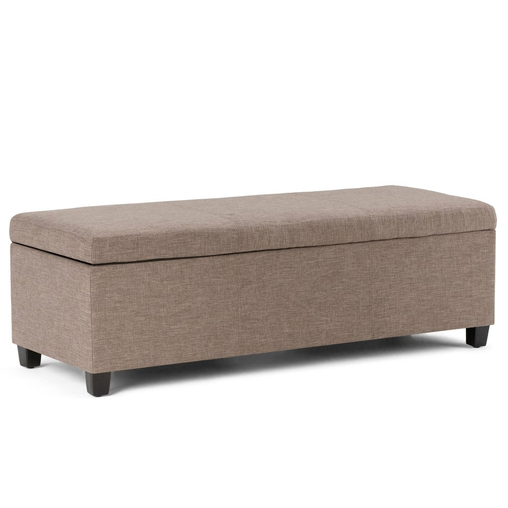 Modern Storage Ottoman With Four Short Wooden Legs Antique Style Fabric Chest Pouf and Footrest