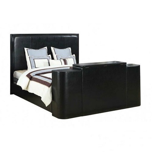 Miles Black Queen Bed with TV Lift  leather TV bed 30