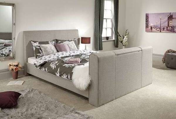 Stunning Fabric TV Bed With Pneumatic Mechanism 4FT6 5FT Light or Dark Grey Luxury TV Bed in Fabric