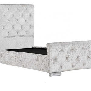 modern diamond crystal king queen size fabric bed button tufted upholstered gray velvet bed