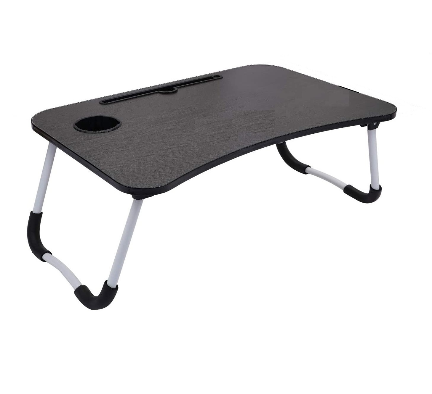 Foldable Laptop Stand Small Dormitory Table Breakfast Serving Bed Tray with Tablet Slots and Cup Holder