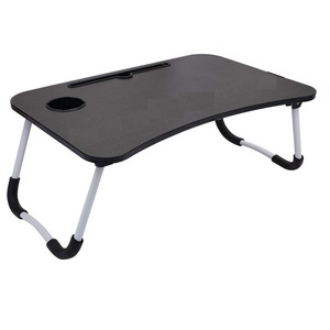 Foldable Laptop Stand Small Dormitory Table Breakfast Serving Bed Tray with Tablet Slots and Cup Holder