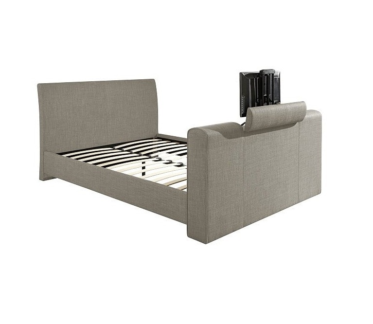 Stunning Fabric TV Bed With Pneumatic Mechanism 4FT6 5FT Light or Dark Grey Luxury TV Bed in Fabric