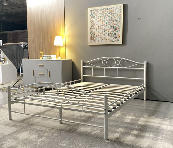 White Metal Bed, Twin Full Queen Size Metal bed, Metal loft bed frame for Bedroom Furniture