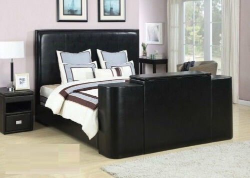 Miles Black Queen Bed with TV Lift  leather TV bed 30