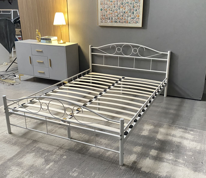 White Metal Bed, Twin Full Queen Size Metal bed, Metal loft bed frame for Bedroom Furniture