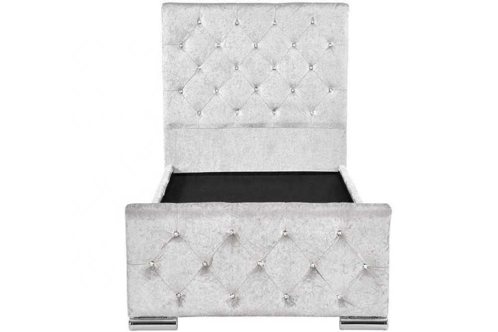 modern diamond crystal king queen size fabric bed button tufted upholstered gray velvet bed