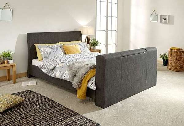 Stunning Fabric TV Bed With Pneumatic Mechanism 4FT6 5FT Light or Dark Grey Luxury TV Bed in Fabric