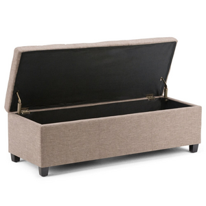 Modern Storage Ottoman With Four Short Wooden Legs Antique Style Fabric Chest Pouf and Footrest