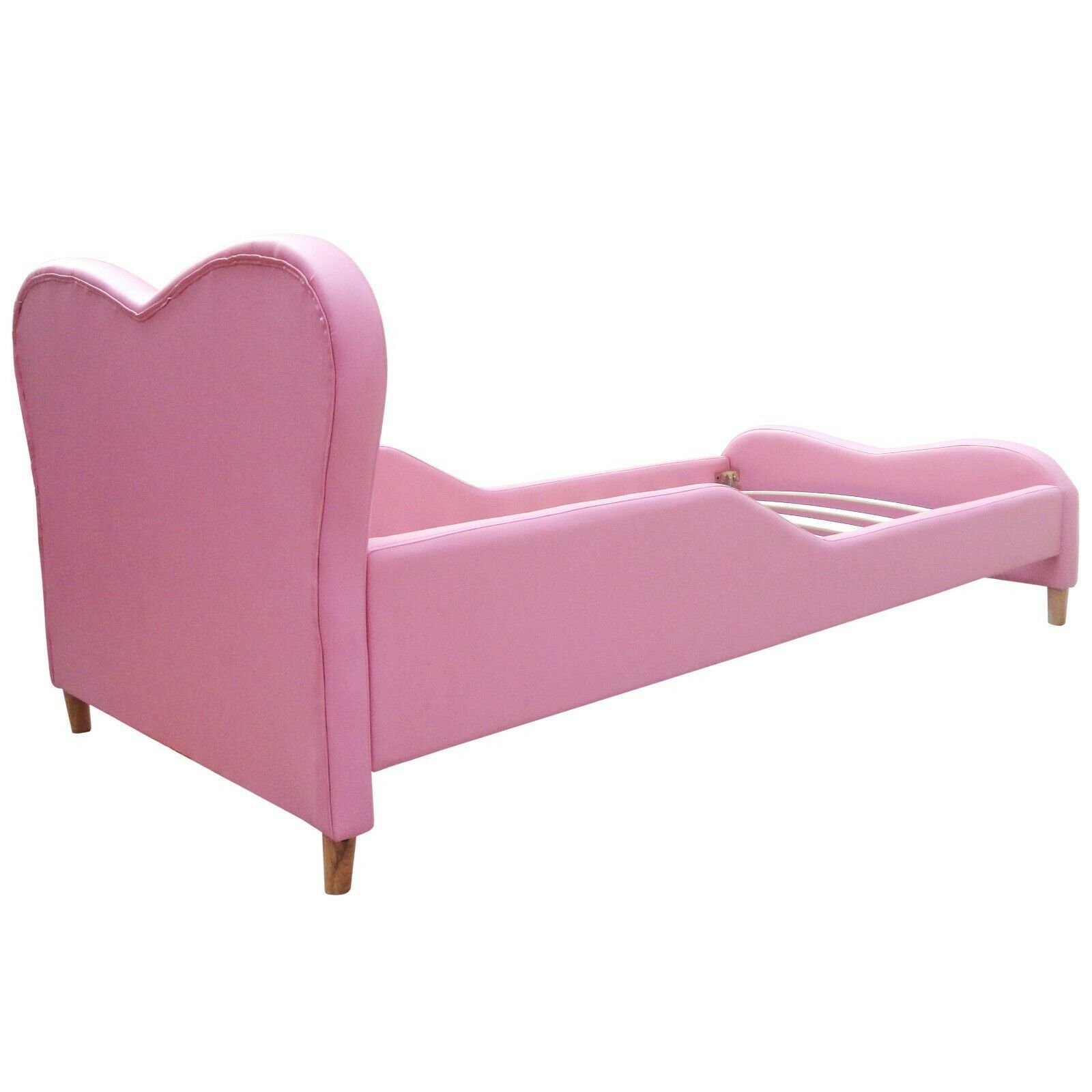 Pink Kids Girls Standard Single PU genuine Leather Diamond Upholstered Bed princess bed