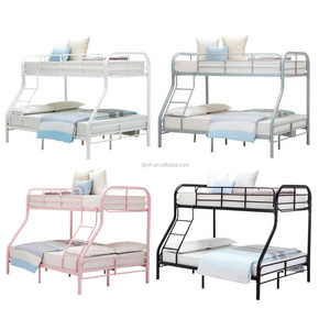 Double deck single over double metal bunk bed for 3 people  children bedroom furniture