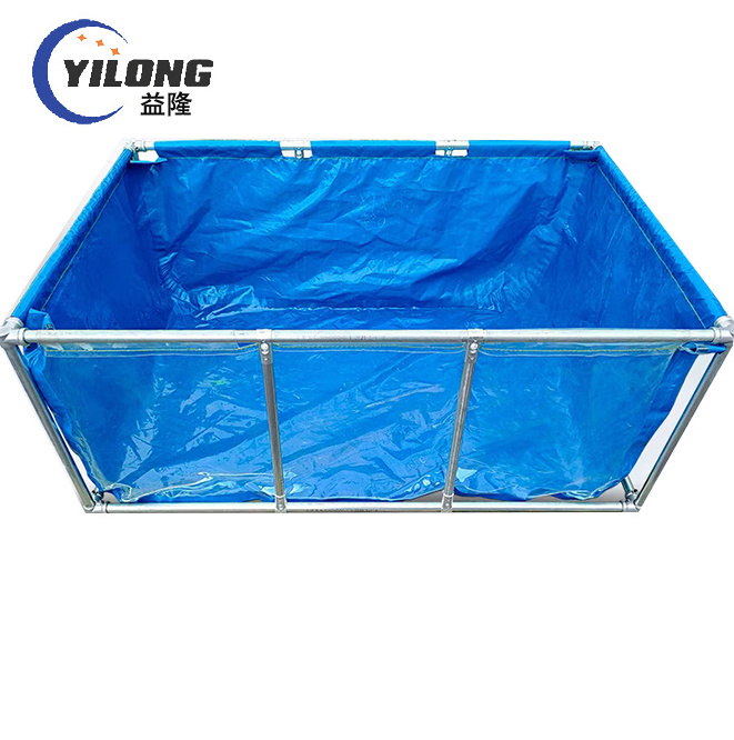 Outdoor steel frame coated pvc reinforced tarpaulin collapsible fish tank ponds for fish farming