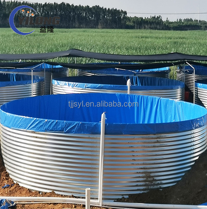 Recirculating aquaculture system galvanized tarpaulin tilapia biofloc fish farming tank equipments