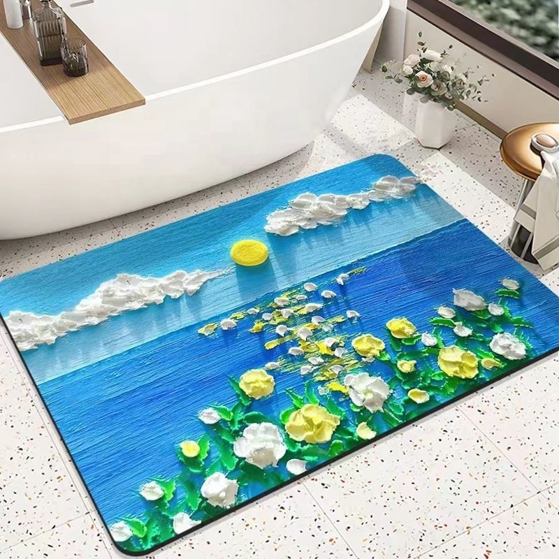 Luxury Flower Printed Foot Mats Quick Drying Water Absorption Anti Slip Area Rugs Customized Different Sizes 3D Bathroom Carpets