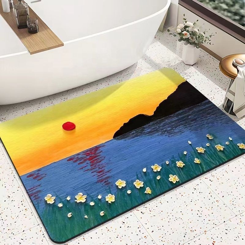 Luxury Flower Printed Foot Mats Quick Drying Water Absorption Anti Slip Area Rugs Customized Different Sizes 3D Bathroom Carpets