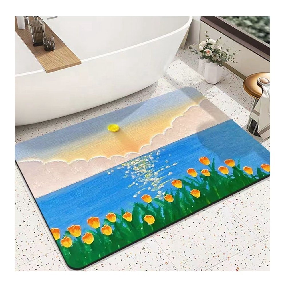 Luxury Flower Printed Foot Mats Quick Drying Water Absorption Anti Slip Area Rugs Customized Different Sizes 3D Bathroom Carpets