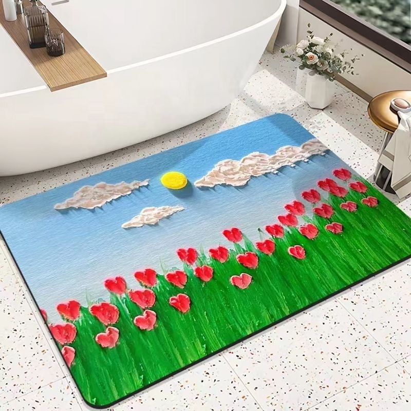 Luxury Flower Printed Foot Mats Quick Drying Water Absorption Anti Slip Area Rugs Customized Different Sizes 3D Bathroom Carpets