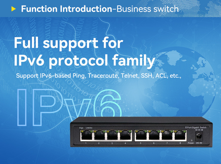 8 Ports 10/100/1000Mbps Desktop Unmanaged Network PoE Switch with UP-Link 2*1000M RJ45 port