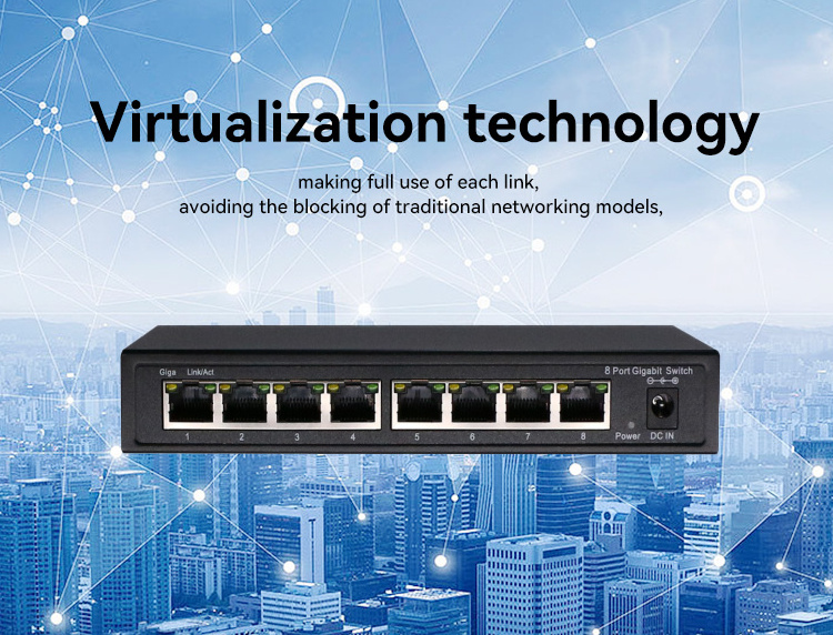 8 Ports 10/100/1000Mbps Desktop Unmanaged Network PoE Switch with UP-Link 2*1000M RJ45 port