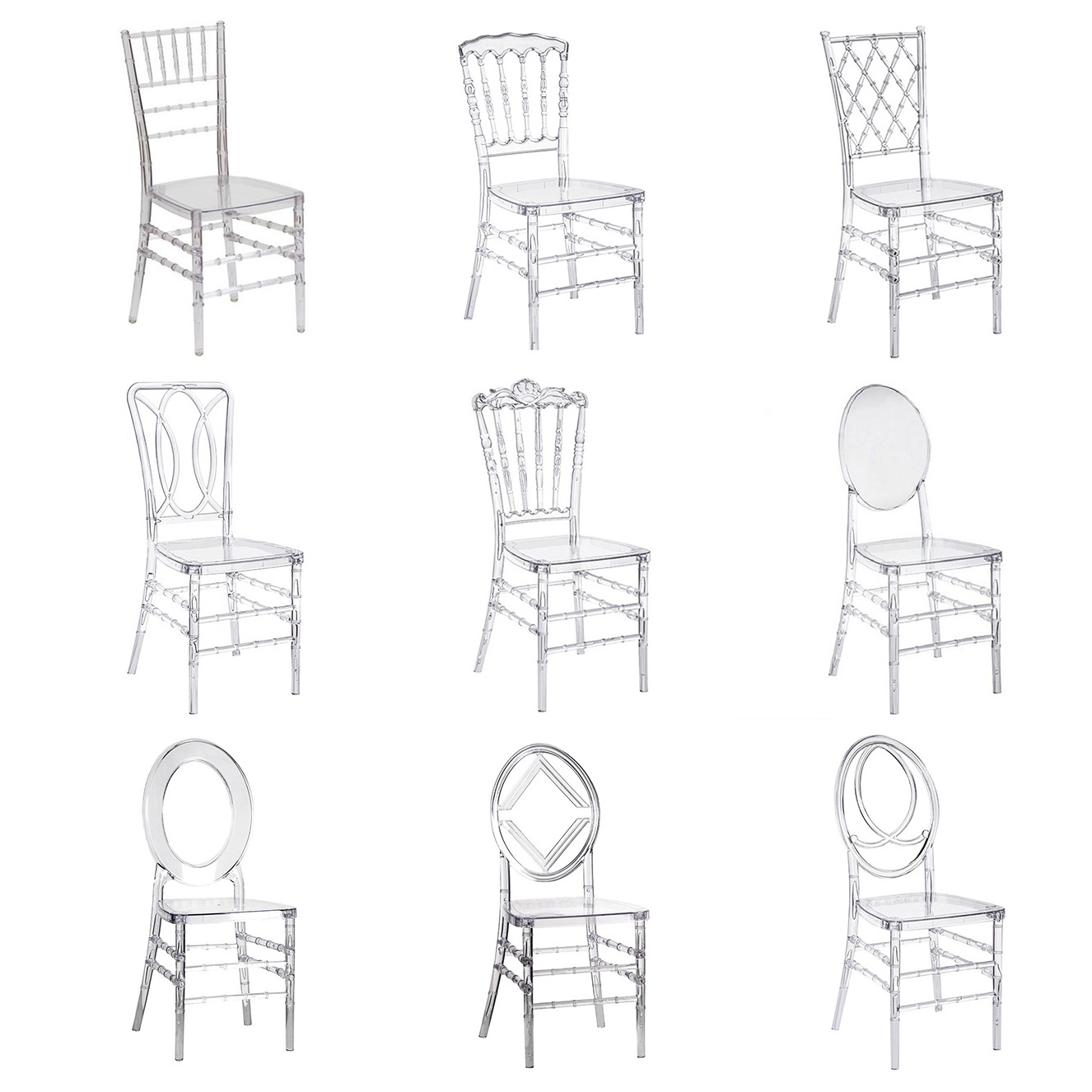 Modern Stackable Transparent Clear Resin Chavari Tiffany Acrylic Hotel Chair For Wedding Banquet Event Dining