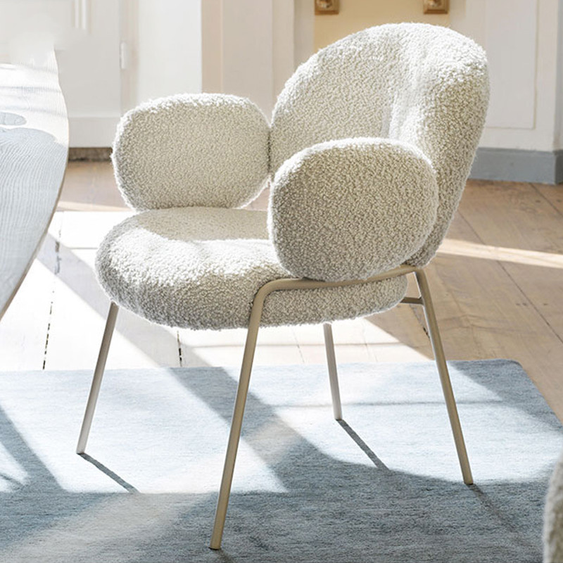 Dinning Chairs Modern Luxury Sillas Peludas Beige Chaise Bouclette Teddy Fabric stuhl esszimm Boucle Dining Chairs