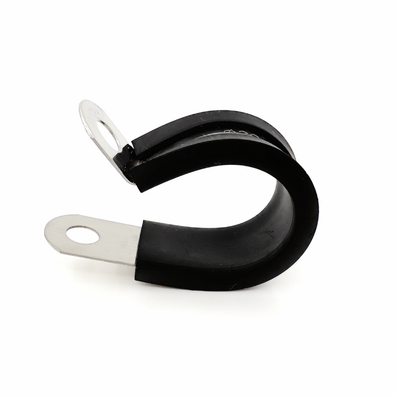 Industrial P type rubber insert 15mm band stainless steel Rubber cushioned fixing pipe hose clamp