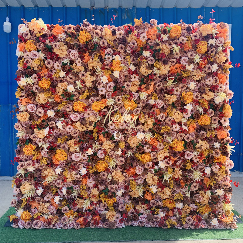 KL-WA105 Wholesale wedding artificial cloth back silk white rose 5d roll up flower wall backdrop 8ft x 8ft for event decor