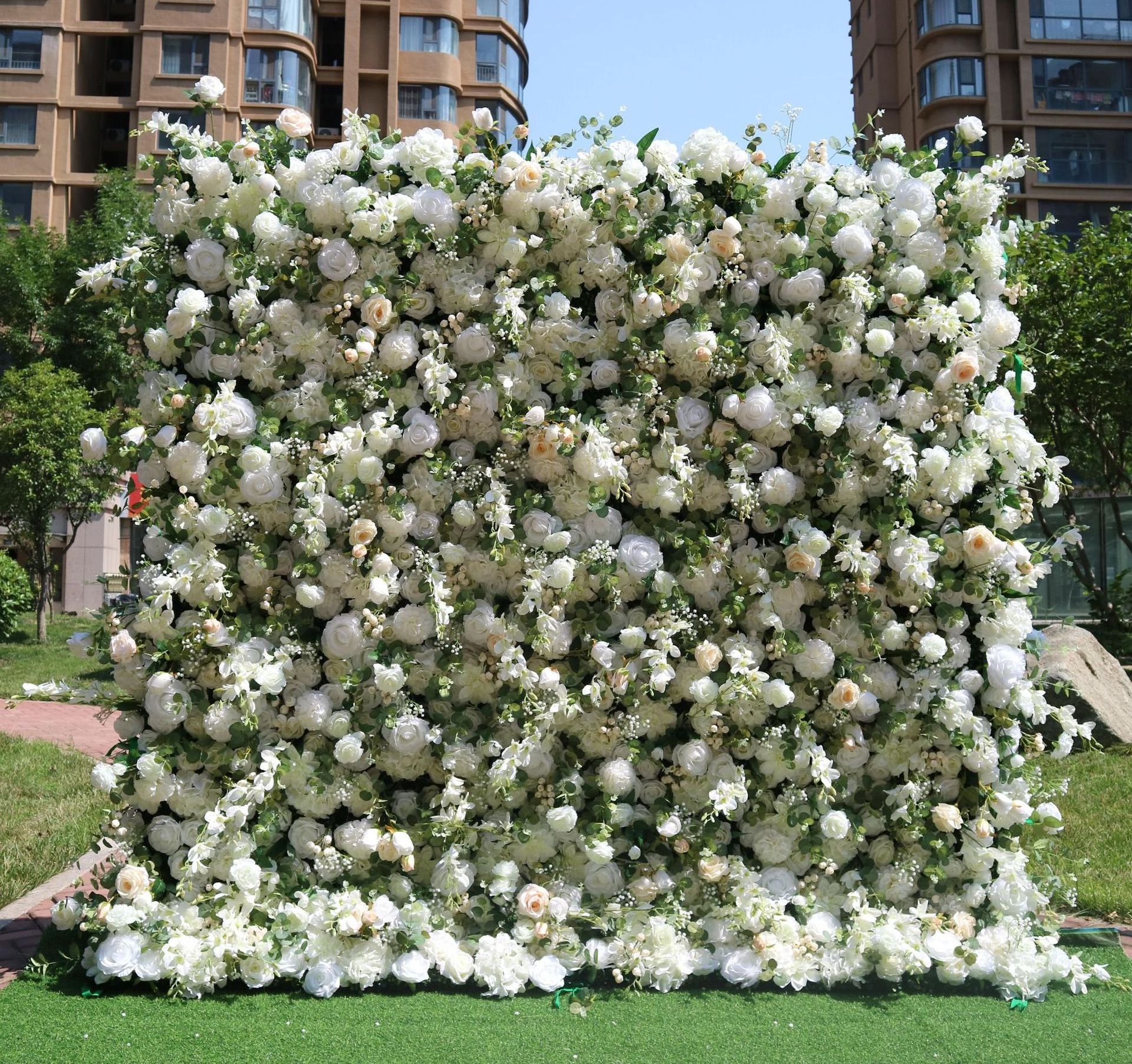 GJ-WA838  wholesale artificial flower wall backdrop roll up rose wall flowers 8ft x 8ft flower wall  panel for wedding decor