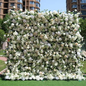 GJ-WA838  wholesale artificial flower wall backdrop roll up rose wall flowers 8ft x 8ft flower wall  panel for wedding decor