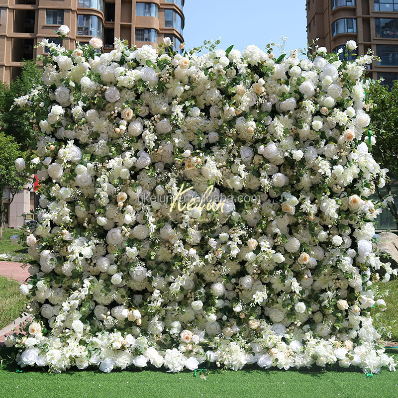 KE-WA026 Wholesale roll up 3d flower wall backdrop 8ft x 8ft artificial silk 5d flower wall panel for wedding decoration