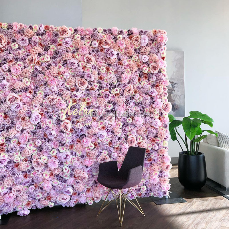 KE-WA026 Wholesale roll up 3d flower wall backdrop 8ft x 8ft artificial silk 5d flower wall panel for wedding decoration