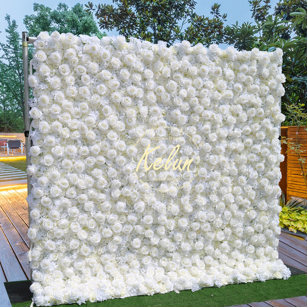 KE-WA026 Wholesale roll up 3d flower wall backdrop 8ft x 8ft artificial silk 5d flower wall panel for wedding decoration