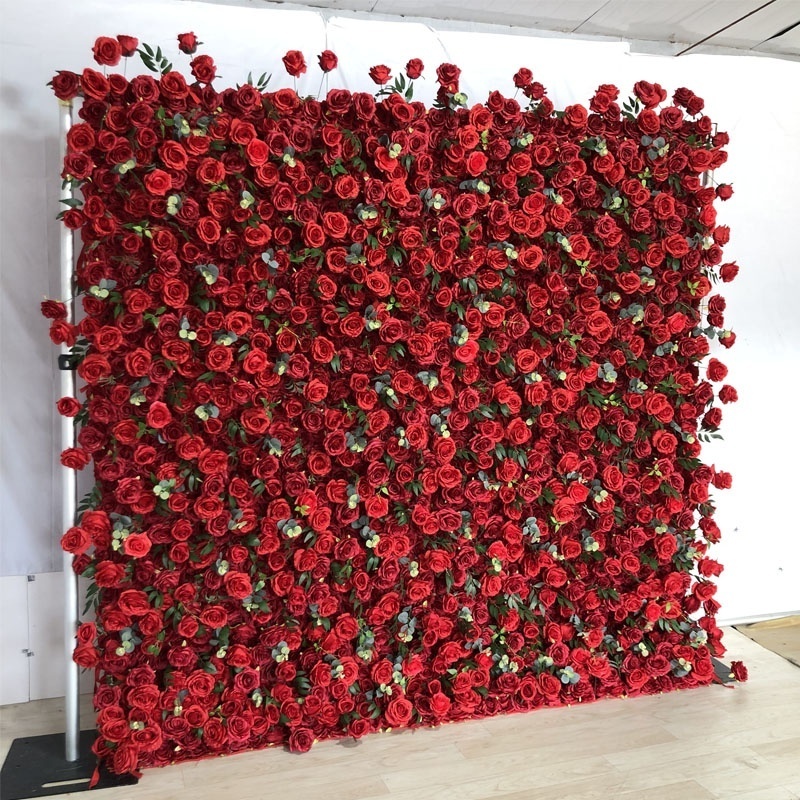 KE-WA026 Wholesale roll up 3d flower wall backdrop 8ft x 8ft artificial silk 5d flower wall panel for wedding decoration