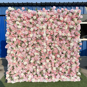 KE-WA033 Wholesale wedding 5d flower wall backdrop 8ft x 8ft fabric back silk flower wall roll up artificial flower wall panel