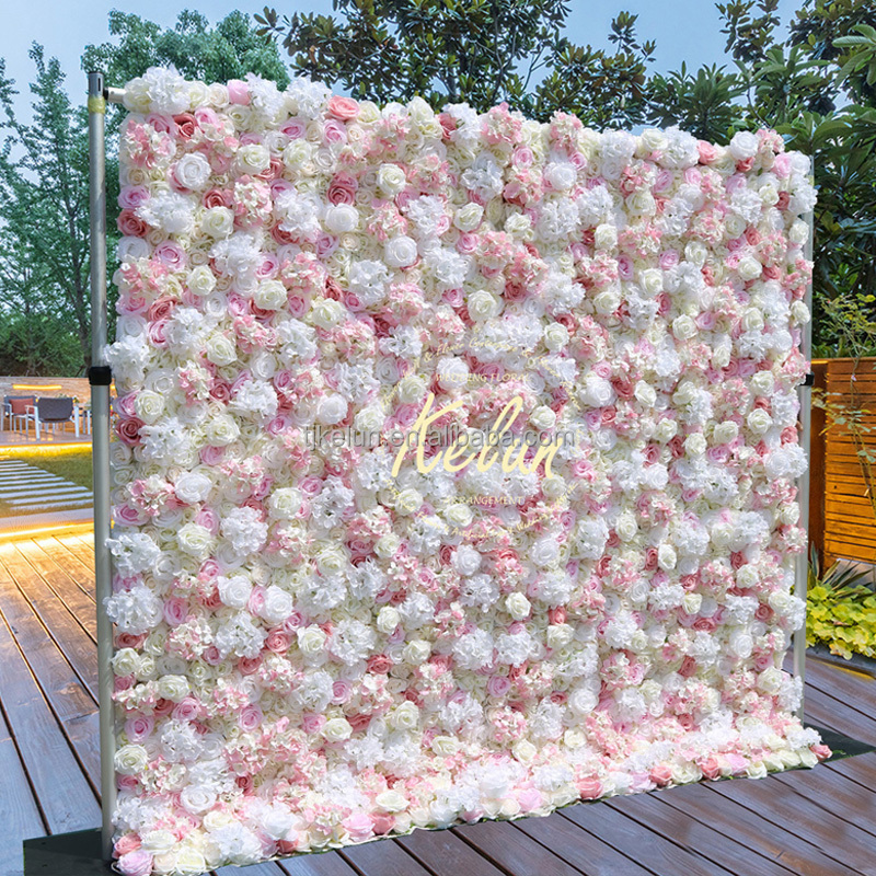 KE-WA033 Wholesale wedding 5d flower wall backdrop 8ft x 8ft fabric back silk flower wall roll up artificial flower wall panel