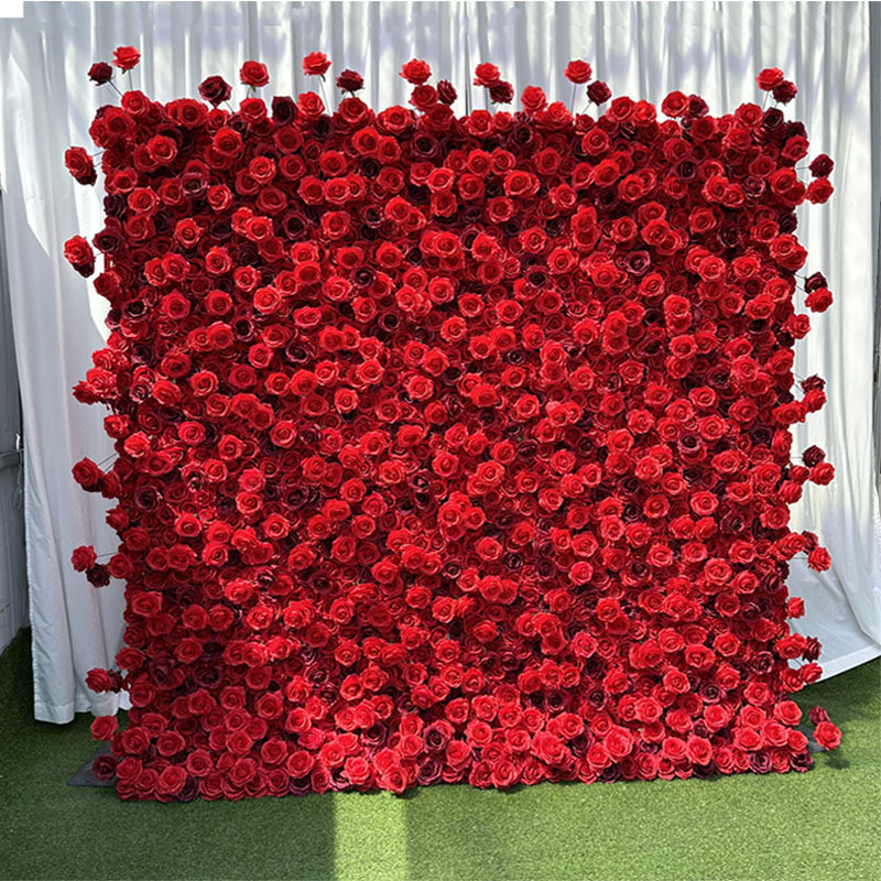 KE-WA005 artificial 5d fabric flower wall backdrop roll up 8x8ft floral backdrop pink flower wall panel wedding decoration