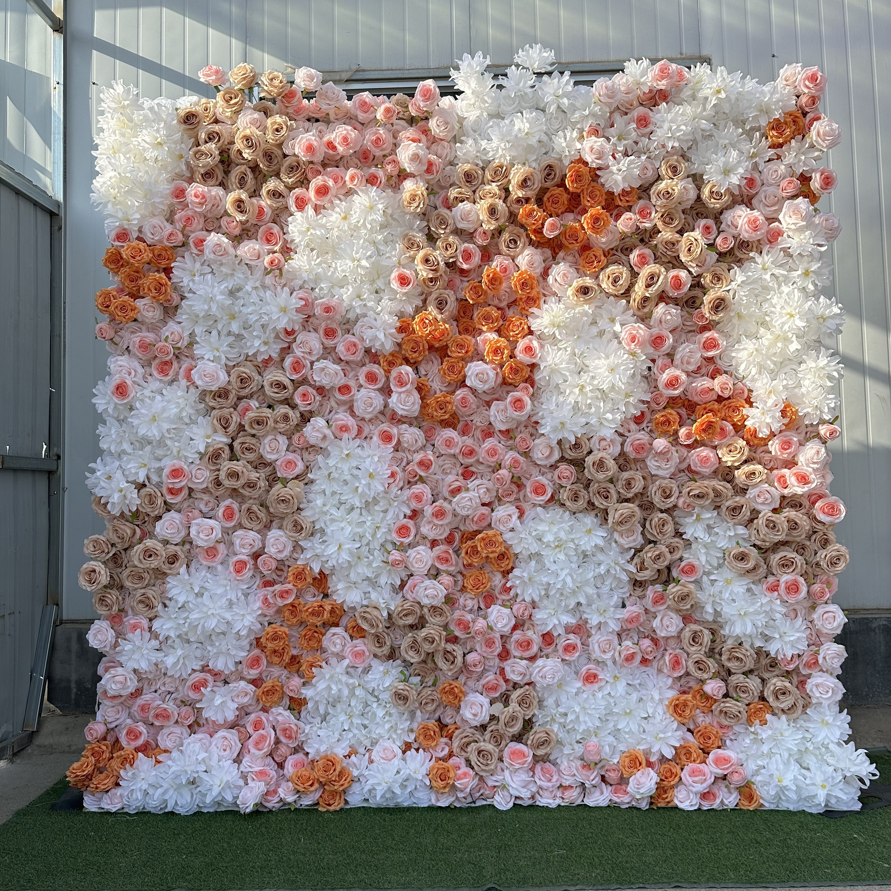 KE-WA006 Wholesale wedding wall flowers backdrop roll up pink flower wall 8*8ft 5d 3d rose flower wall decoration