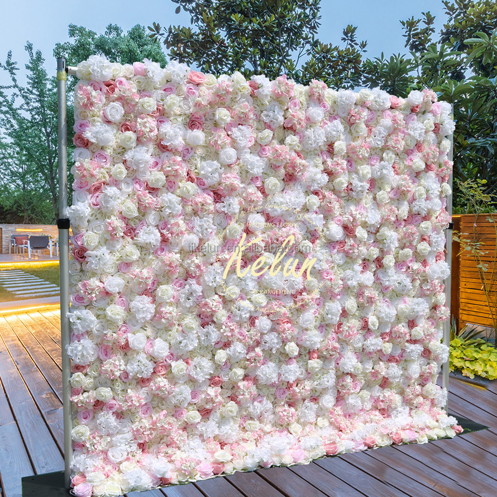 KE-WA006 Wholesale wedding wall flowers backdrop roll up pink flower wall 8*8ft 5d 3d rose flower wall decoration