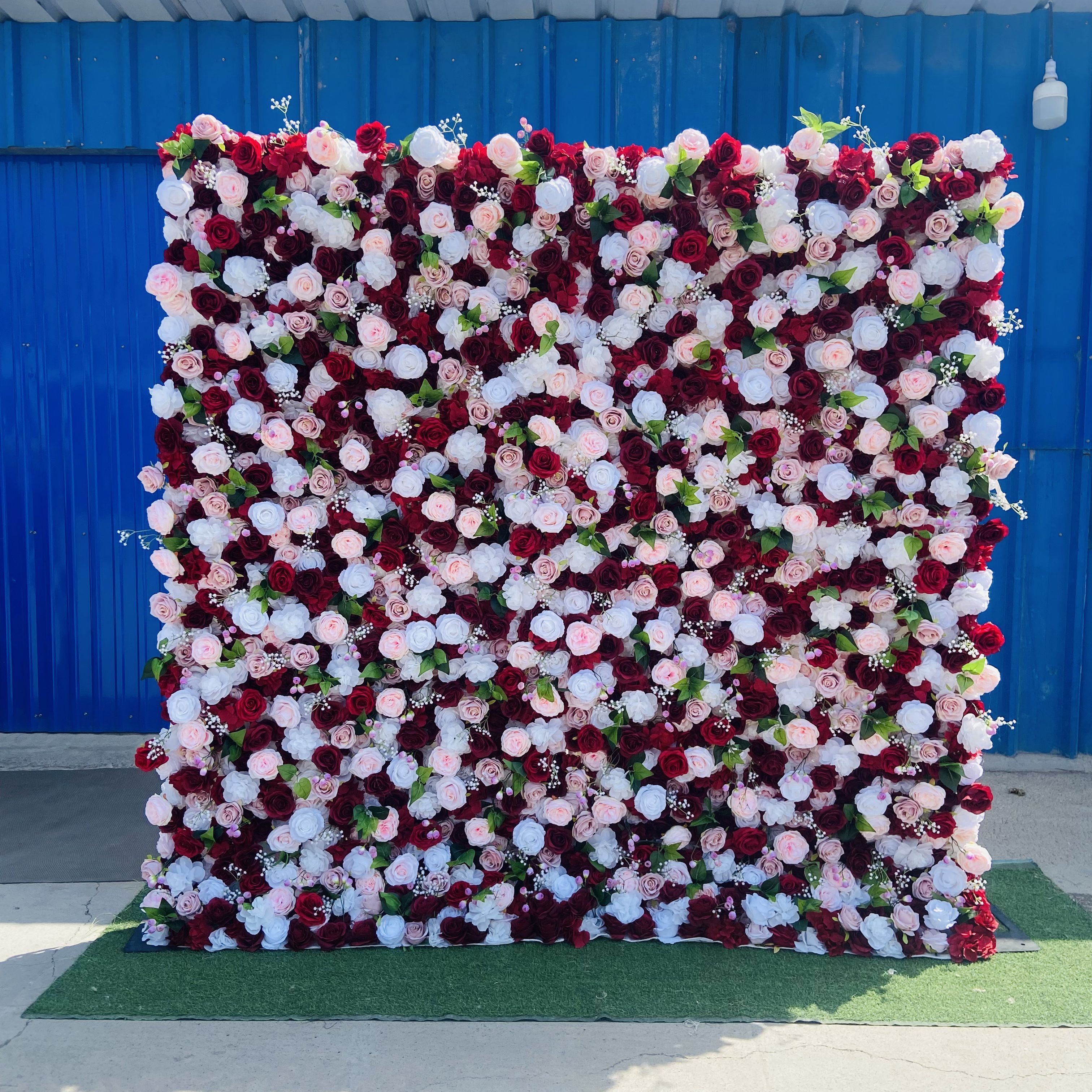 GJ-WA838  wholesale artificial flower wall backdrop roll up rose wall flowers 8ft x 8ft flower wall  panel for wedding decor