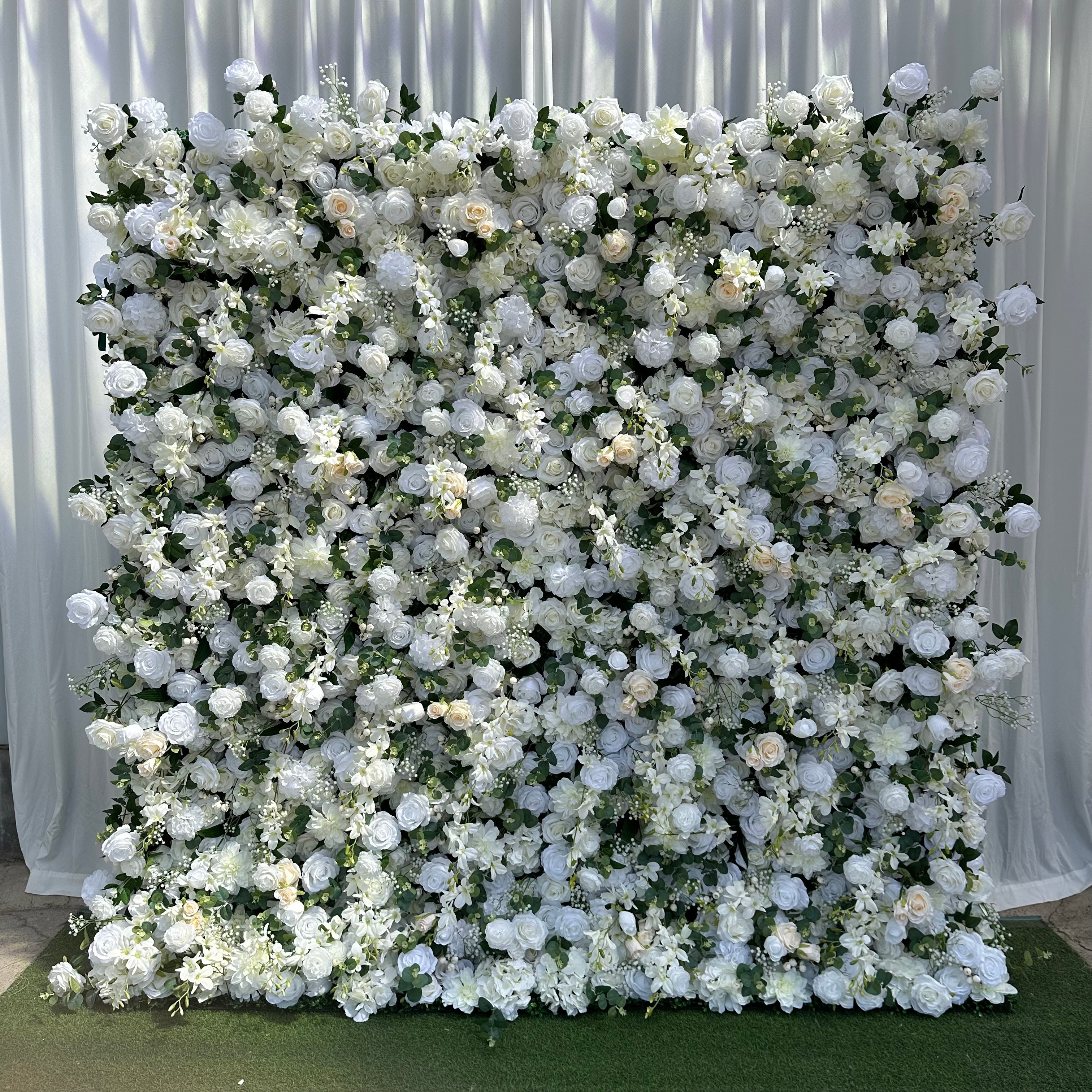 KL-WA89 wholesale Wedding artificial white flower Wall panel roll up flower wall Backdrop 8ft x 8ft rose wall For event decor