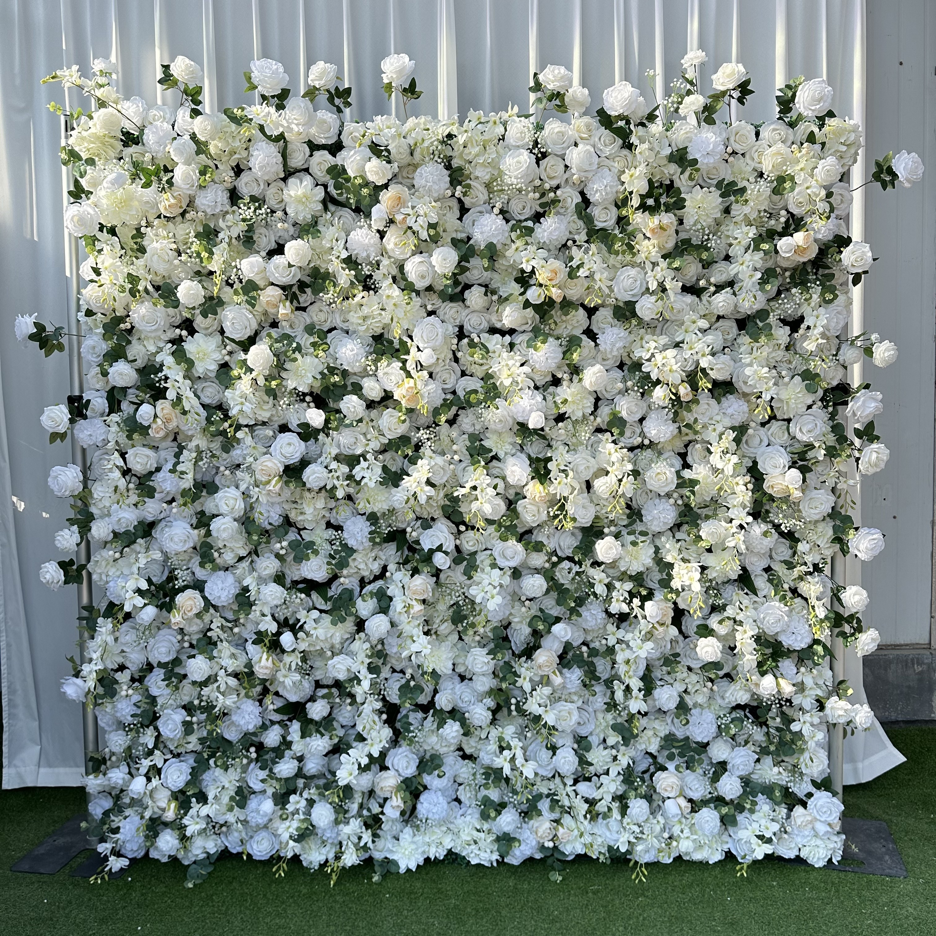 KE-WA005 artificial 5d fabric flower wall backdrop roll up 8x8ft floral backdrop pink flower wall panel wedding decoration