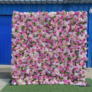 KE-WA005 artificial 5d fabric flower wall backdrop roll up 8x8ft floral backdrop pink flower wall panel wedding decoration