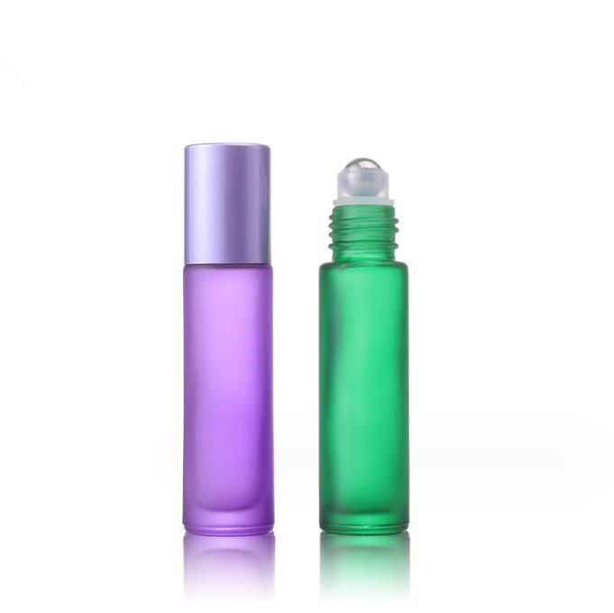 10ml matte  rainbow colors glass roll on bottle with clear holder steel roller and aluminium  cap