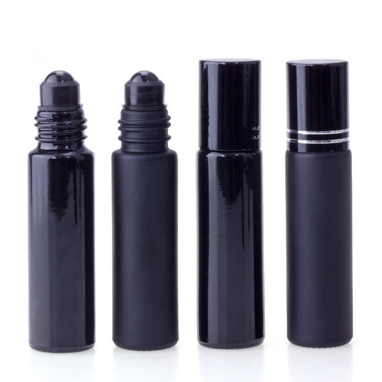 10ml matte/shiny/glossy black glass roll on bottle with obsidian roller ball perfume sample bottle