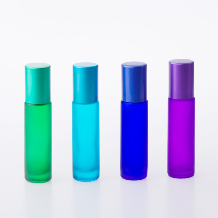 10ml matte  rainbow colors glass roll on bottle with clear holder steel roller and aluminium  cap