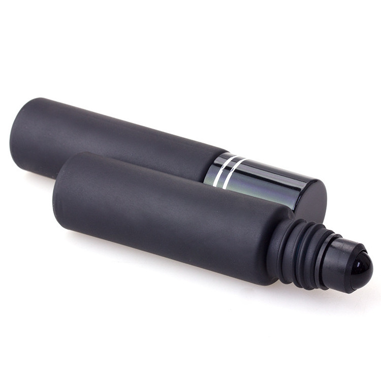 10ml matte/shiny/glossy black glass roll on bottle with obsidian roller ball perfume sample bottle