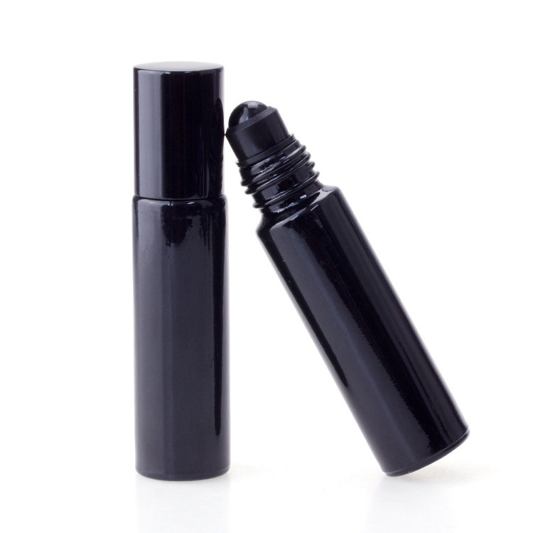 10ml matte/shiny/glossy black glass roll on bottle with obsidian roller ball perfume sample bottle